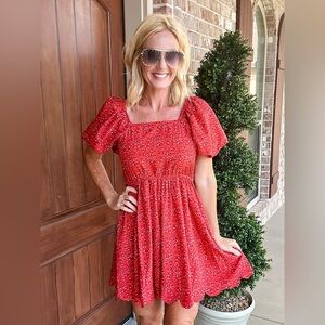 Elegant Red Floral Mini Dress